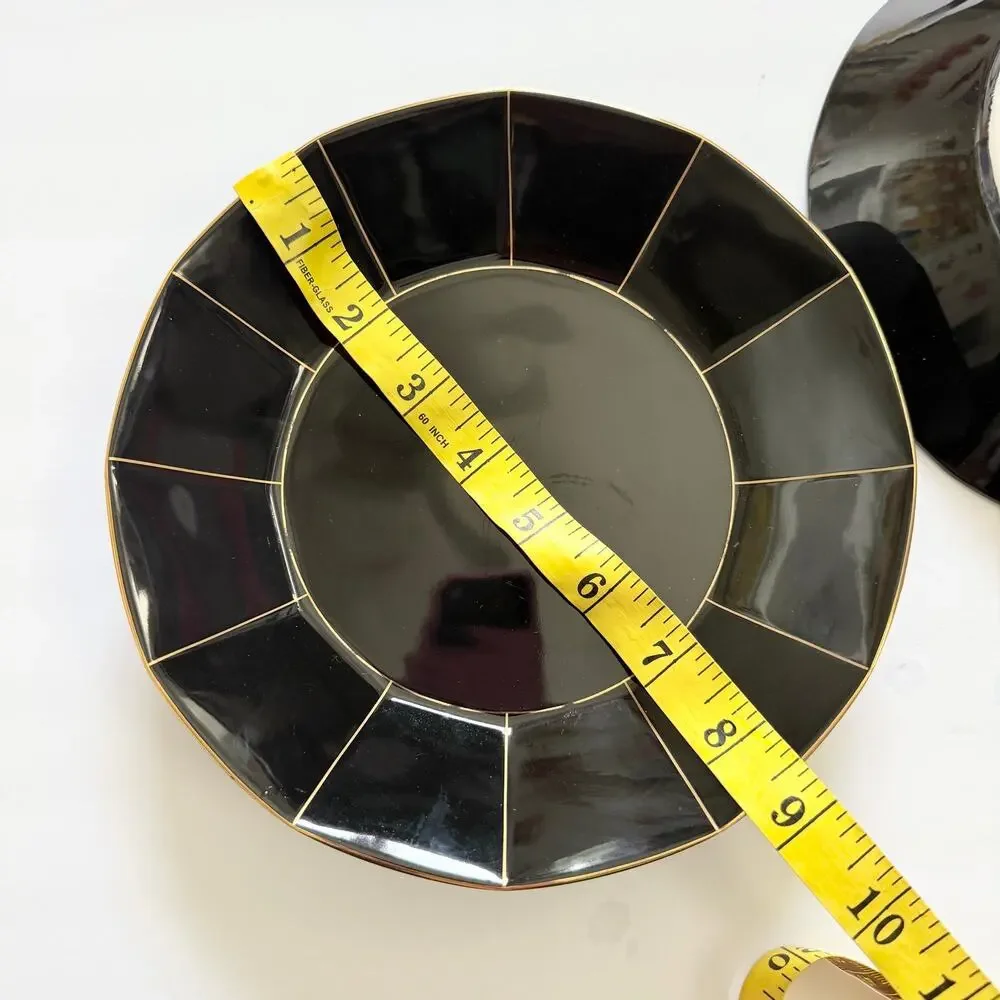 Mikasa Midnight Gold Formal Facet L9903 Glossy Black Art Deco Plates
